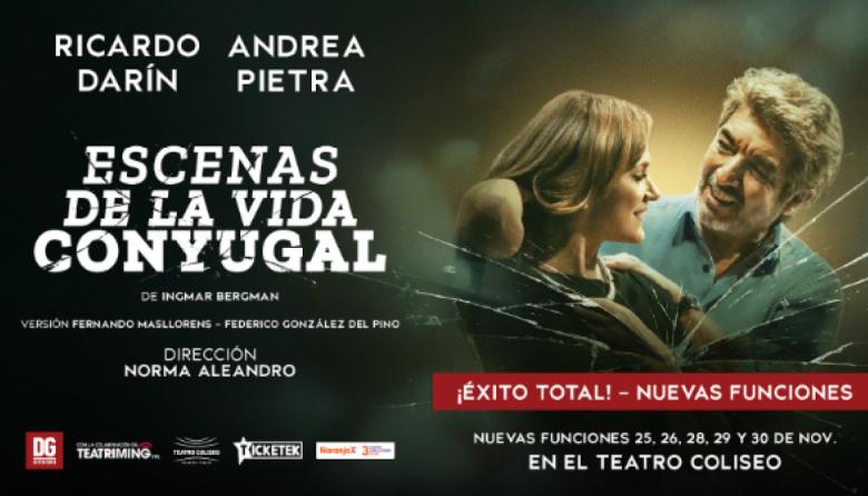 "Escenas de la Vida Conyugal" arrasa en su regreso y suma nuevas funciones en el Teatro Coliseo